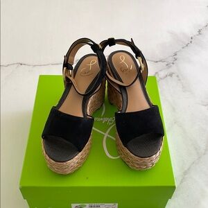 New with tags, Sam Edelman April Black Suede Wedge Sandals